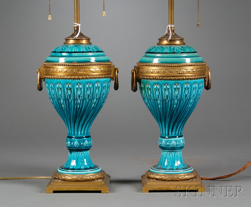 Appraisal: Pair of Sevres-style Porcelain Bronze Mounted Lamp Bases France th