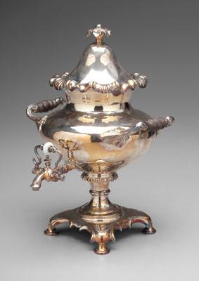 Appraisal: Silver-plated hot water urn dome top floral finial and rim