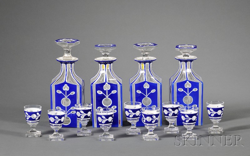 Appraisal: Thirteen-Piece Blue and White Cut to Clear Bohemian Glass Cordial