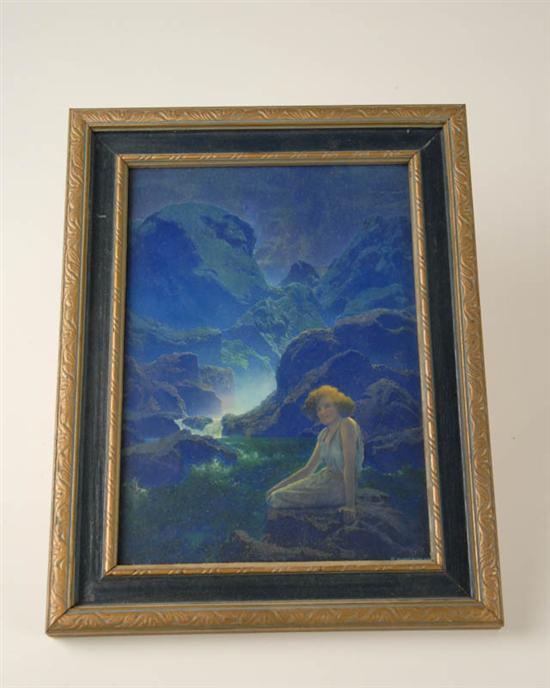 Appraisal: Maxfield Parrish Print Moonlight Edison-Mazda cropped calendar top framed x