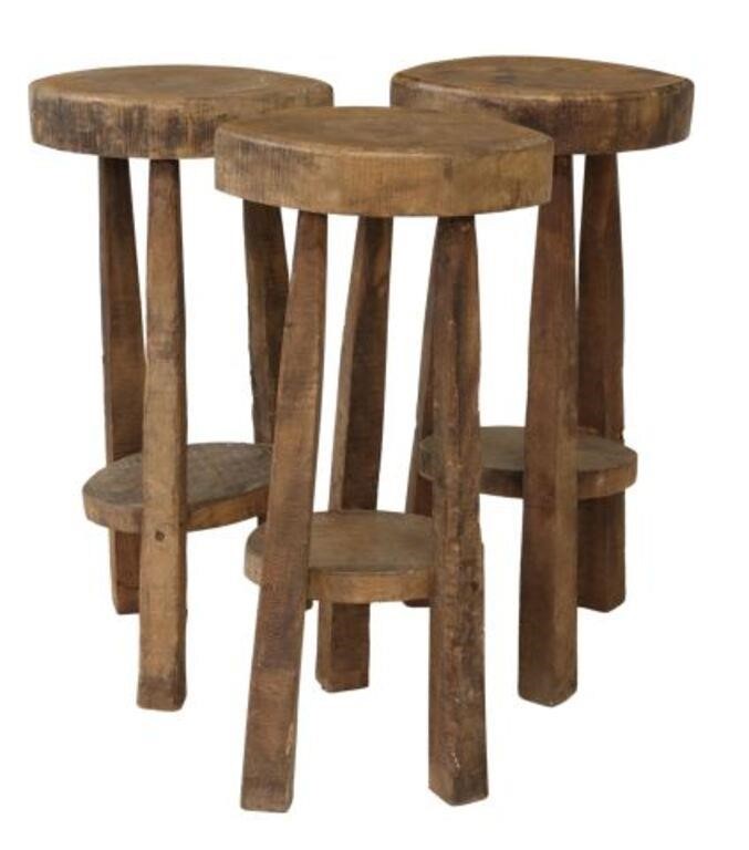 Appraisal: lot of Rustic French Provincial oak stools th c shaped