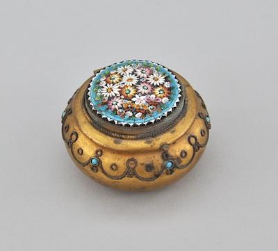 Appraisal: A Gilt Metal Trinket Box With Micro Mosaic Lid The