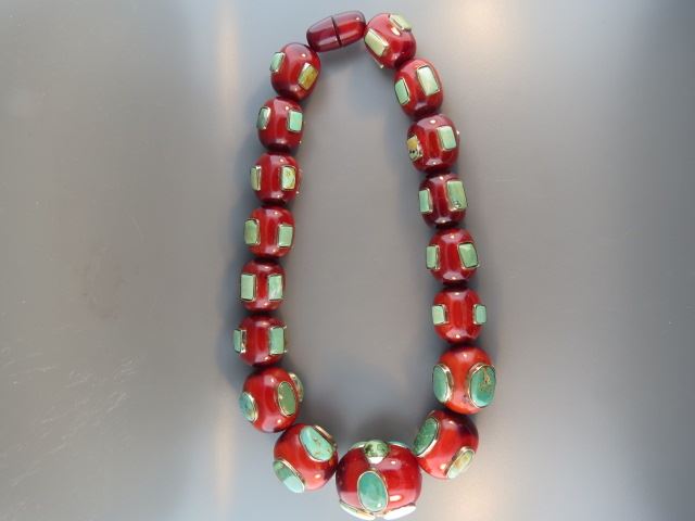 Appraisal: Turquoise and Bakelite Necklace large beads with turquoise set in