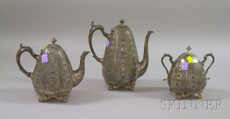 Appraisal: Sheffield Silver Plated Three-Piece Tea and Coffee Set melon-shaped design