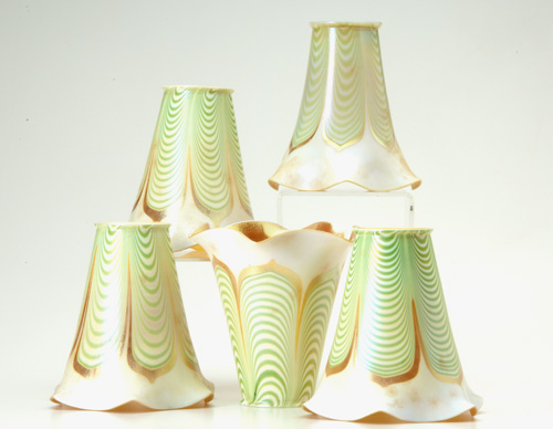 Appraisal: STEUBEN Aurene set of five lamp shades with gold interiors