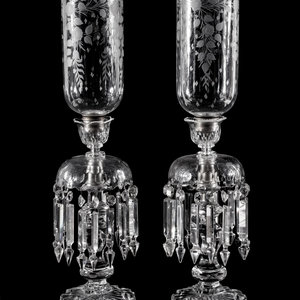 Appraisal: A Pair of Cut Molded and Etched Glass Girandoles th