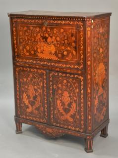 Appraisal: Marquetry inlaid drop front desk with inlaid interior ht wd