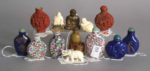 Appraisal: Eight Chinese snuff bottles th c together with small carvings