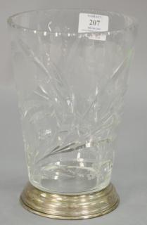 Appraisal: Large Hawkes crystal and sterling vase etched and cut iris