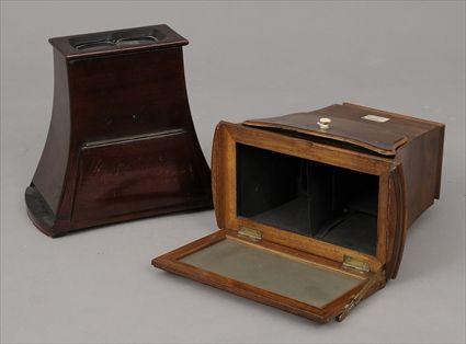 Appraisal: Two Victorian Hand-Held Stereoscopes Mahogany and rosewood to in x