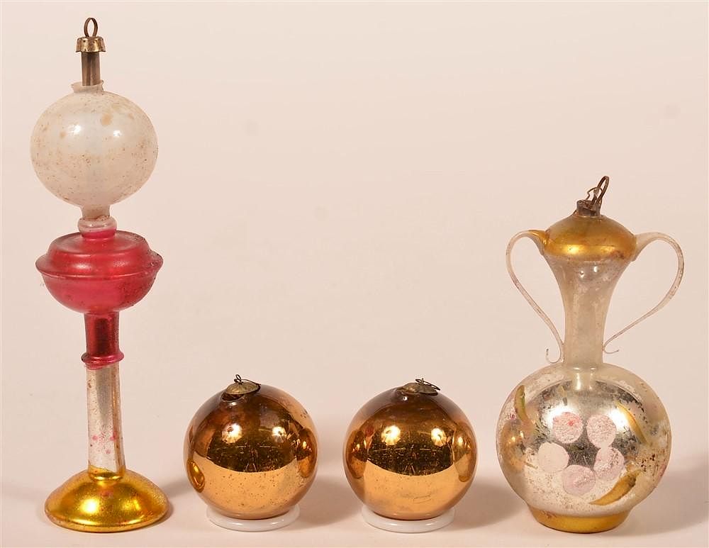 Appraisal: Four Various Christmas Ornaments Four Various Christmas Ornaments Two gold