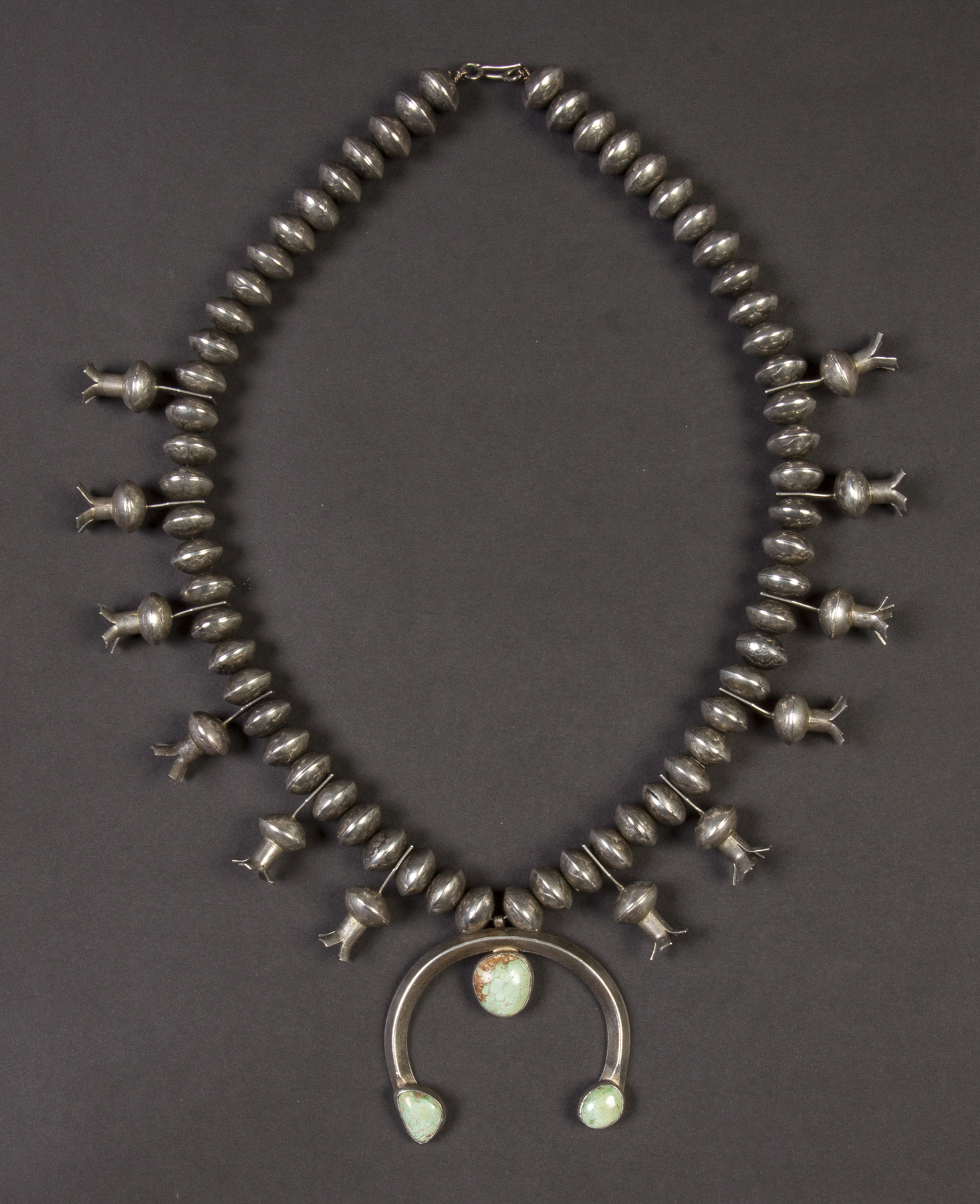 Appraisal: Navajo Silver Turquoise Squash Blossom Necklace