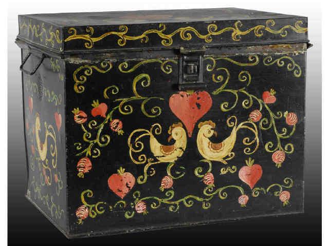 Appraisal: Hand-Painted Tin Folk Art Bread Box Description Circa Paint does