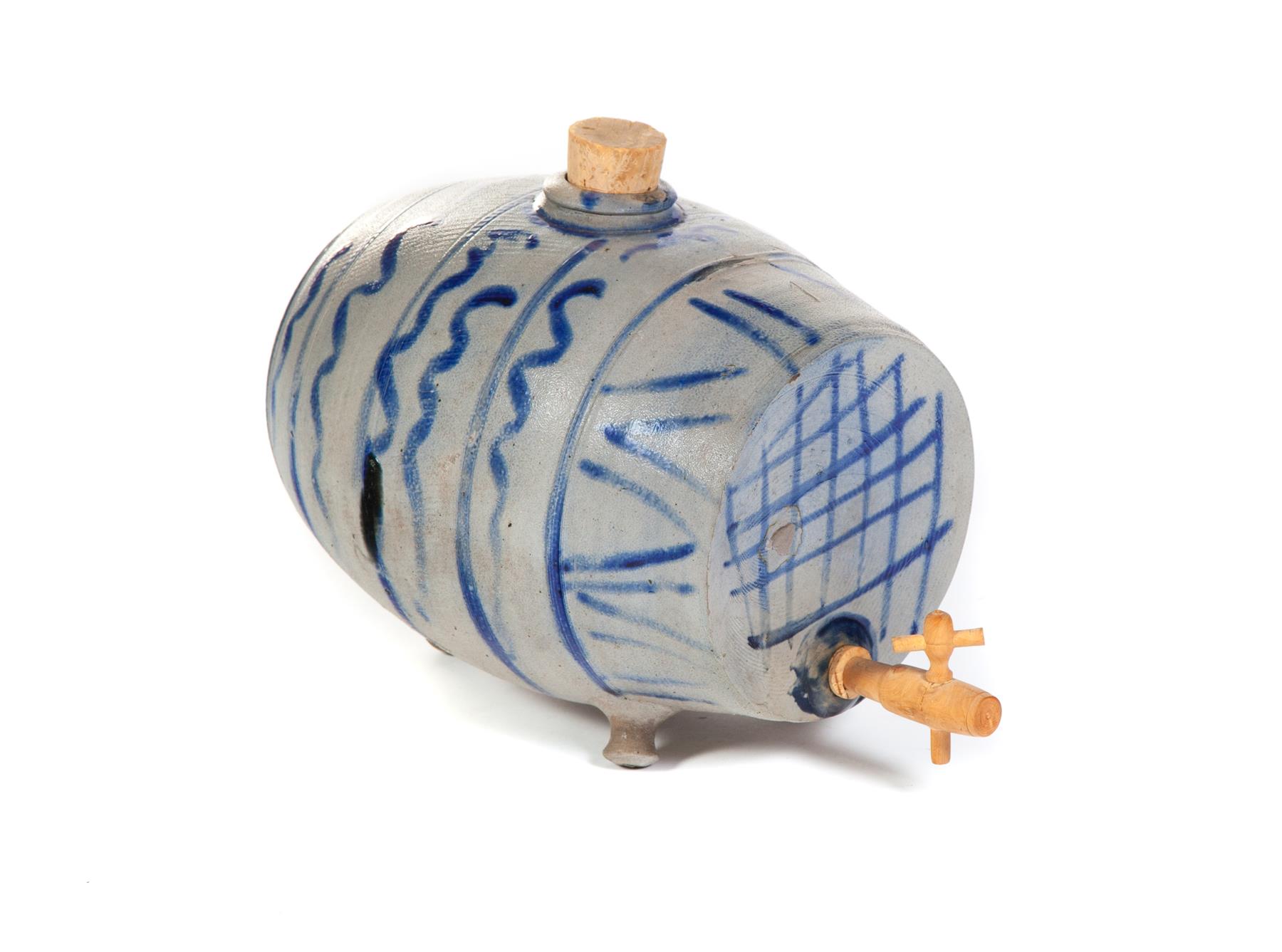 Appraisal: ONE-GALLON COBALT FREEHAND DECORATED STONEWARE VINEGAR PIG American th century