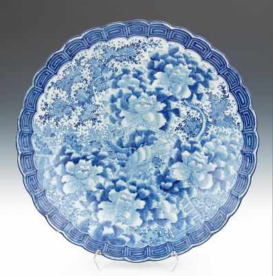 Appraisal: Large Japanese Blue and White Shallow Bowl A very large