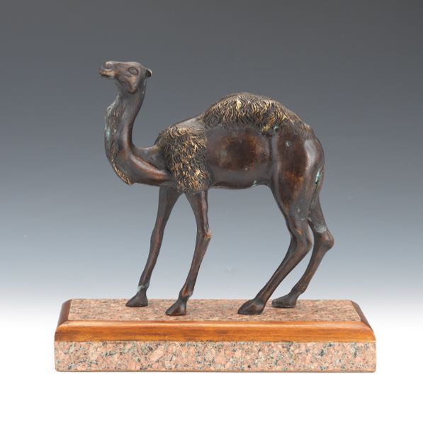 Appraisal: Bronze Sculpture of Camel on Marble Wood Pedestal x x