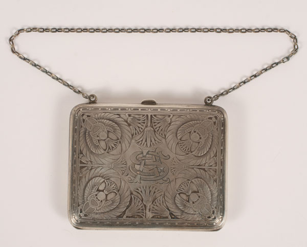 Appraisal: Egyptian Revival sterling card case chain purse decorated with a