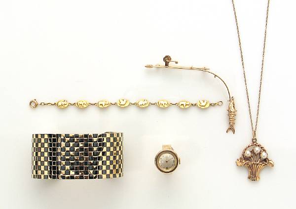 Appraisal: A collection of gold jewelry comprising a gold and steel