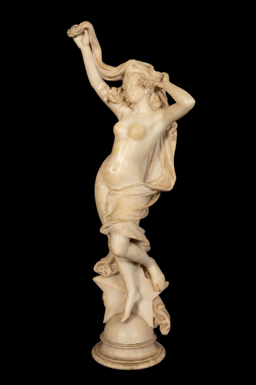 Appraisal: BATTIGLIA DRAPED NUDE ALABASTER SCULPTURE E Battiglia Italian th th