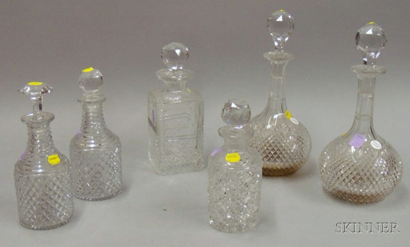 Appraisal: Six Colorless Cut Glass Decanters including two pairs imperfections some