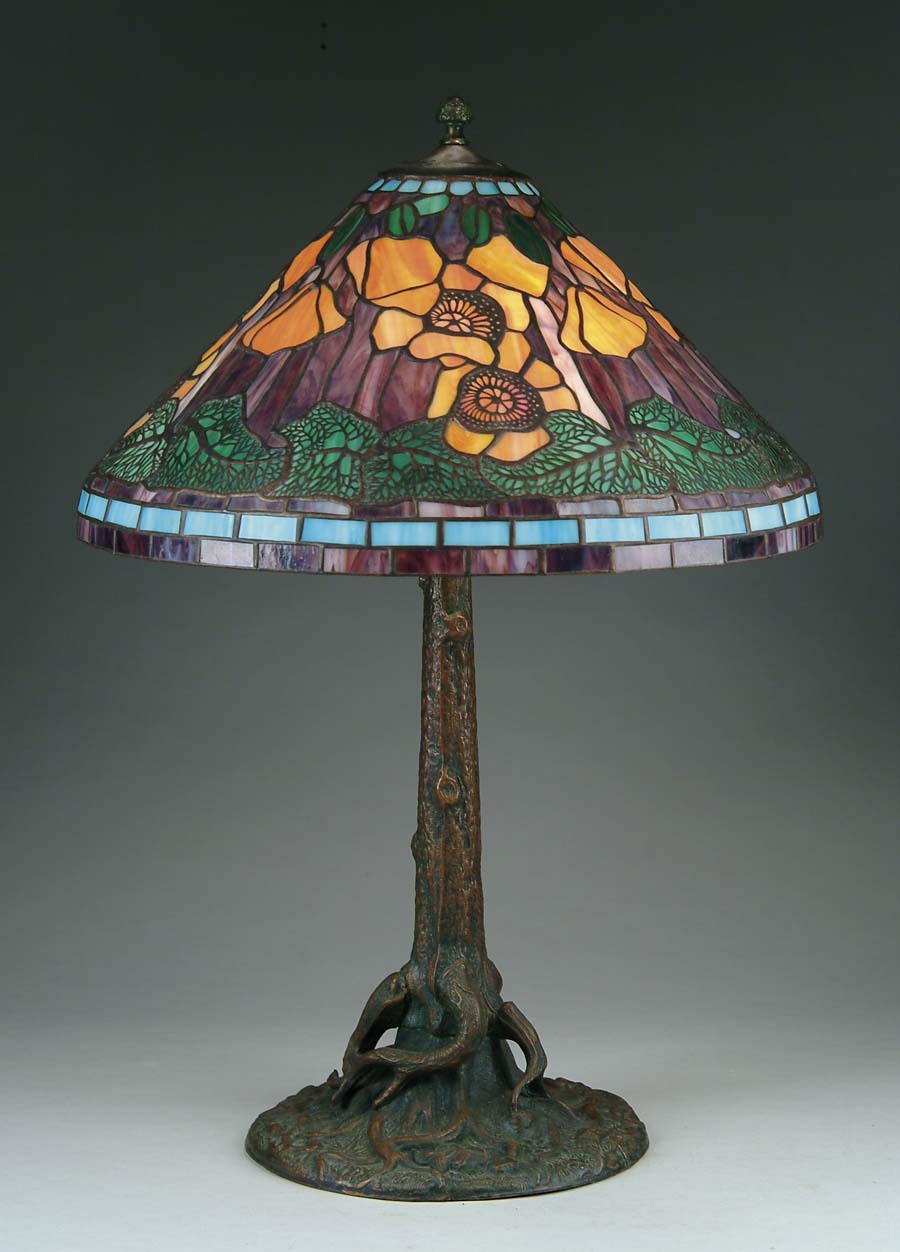 Appraisal: LEADED AND OVERLAID POPPY TABLE LAMP Nice decorative contemporary table