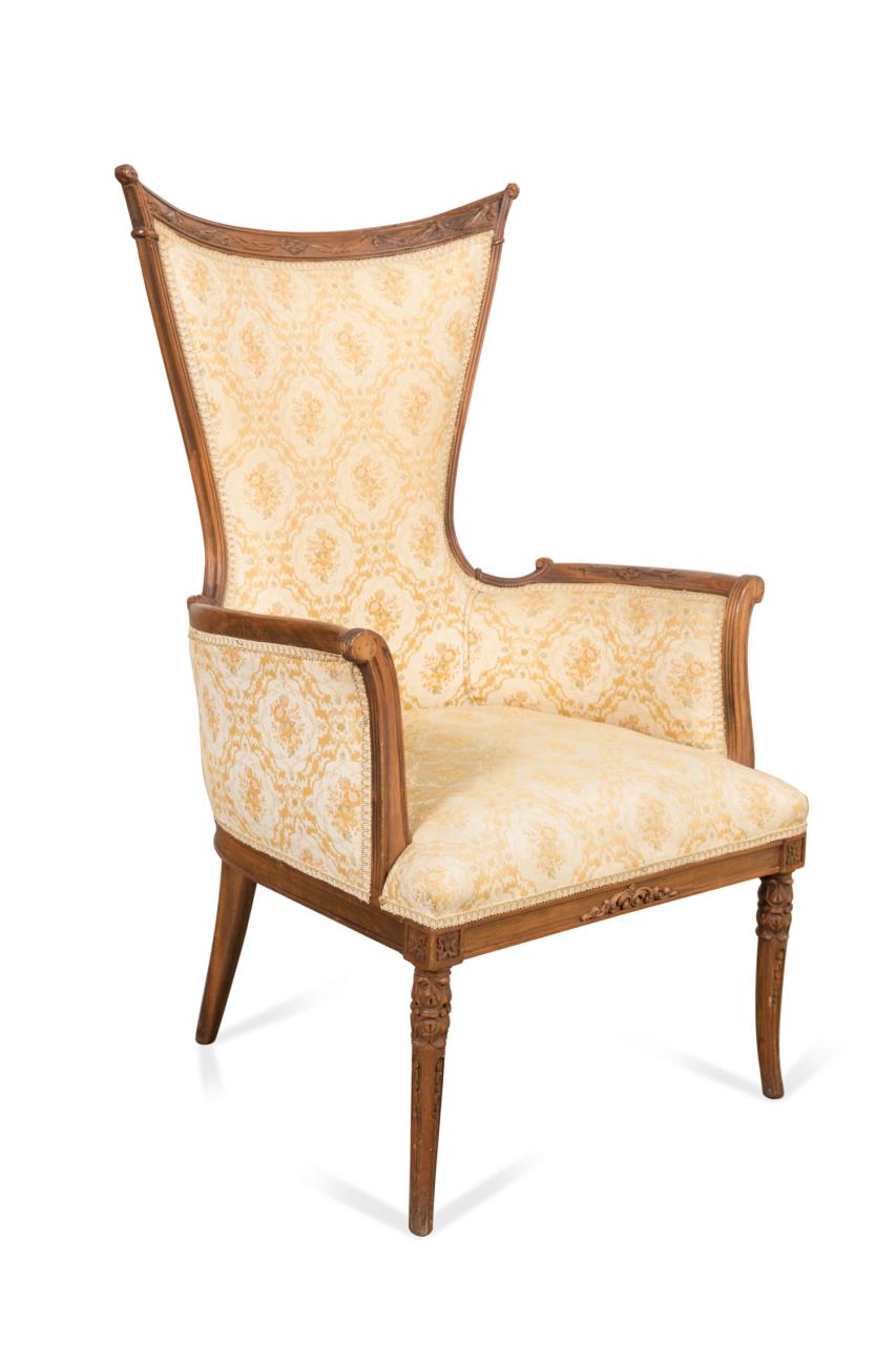 Appraisal: GROSFELD HOUSE STYLE HOLLYWOOD REGENCY ARMCHAIR Hollywood Regency mahogany armchair