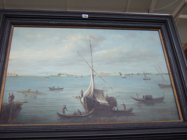 Appraisal: Manner of Paul-Jean Clays Boats off the coast oil on