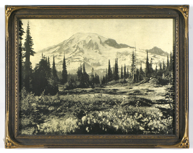 Appraisal: ASAHEL CURTIS LITHOGRAPH ON METALLIC GOLD PAPER Mount Rainier by