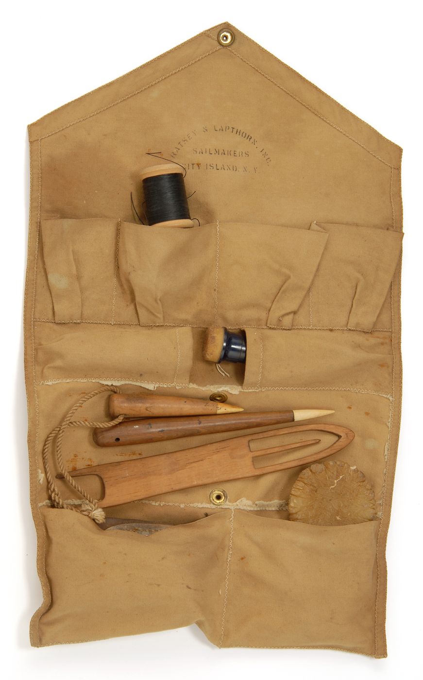 Appraisal: COMPARTMENTED CANVAS SAILMAKER'S KIT With stencilled label of Ratsey Lapthorn