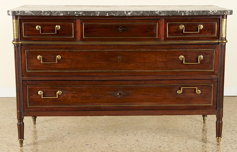 Appraisal: TH C FRENCH MAHOGANY MARBLE TOP COMMODE A nineteenth century