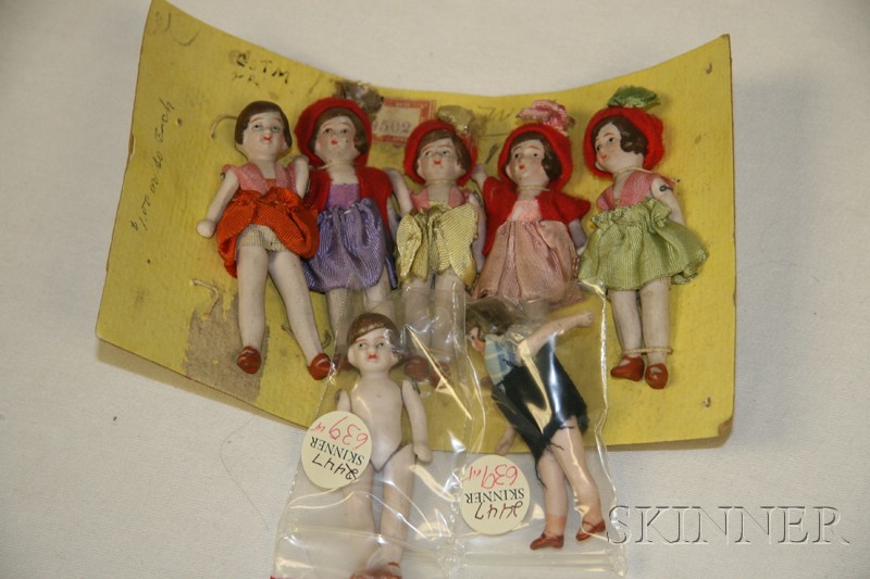 Appraisal: Five All-Bisque Dolls on Original Sales Card c - with