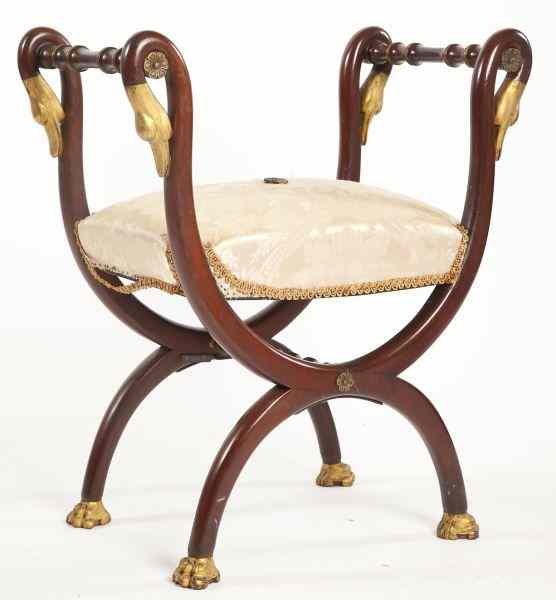 Appraisal: Directoire Style Dressing Benchcirca mahogany molded cruciform frame the crest