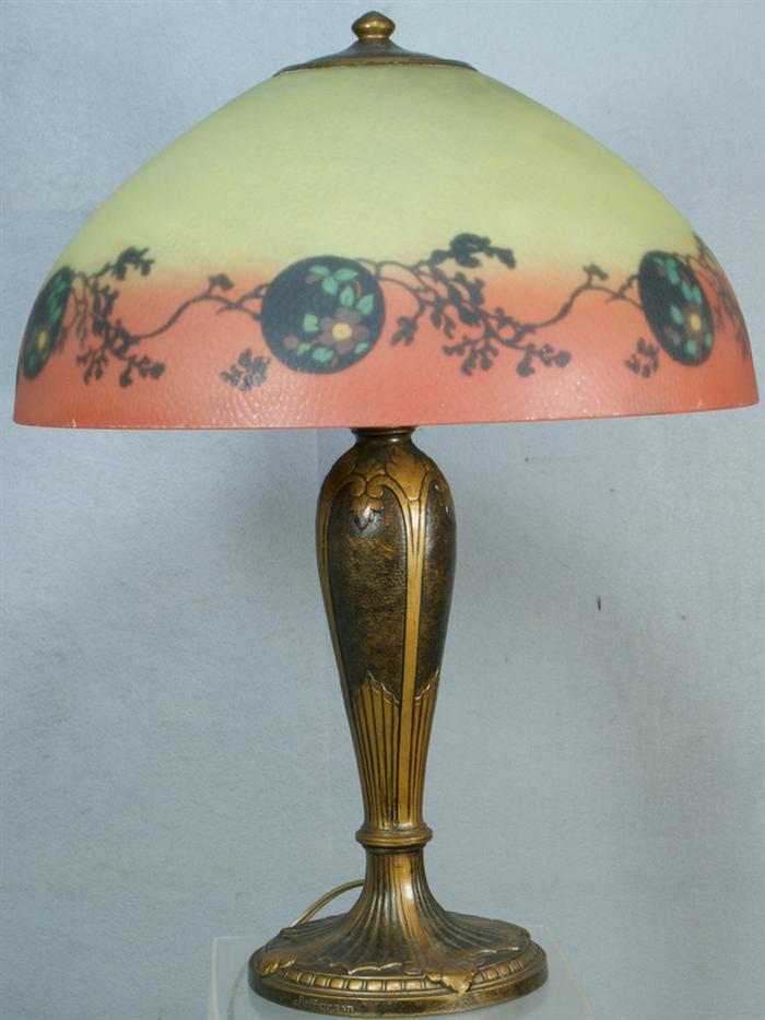 Appraisal: Important American reverse painted glass shade table lamp shade and