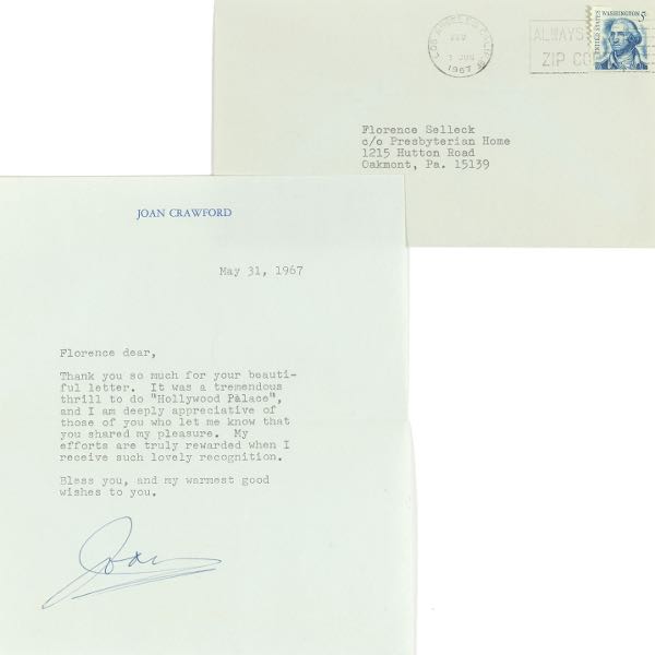 Appraisal: SIGNED LETTERS BY JOAN CRAWFORD AMERICAN - x Six original