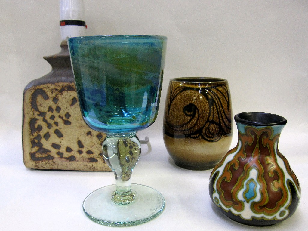 Appraisal: Mdina goblet Poole Aegean vase Gouda vase and a Barbara