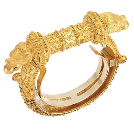 Appraisal: Etruscan Revival Boar's Head Bangle Bracelet Estimate -