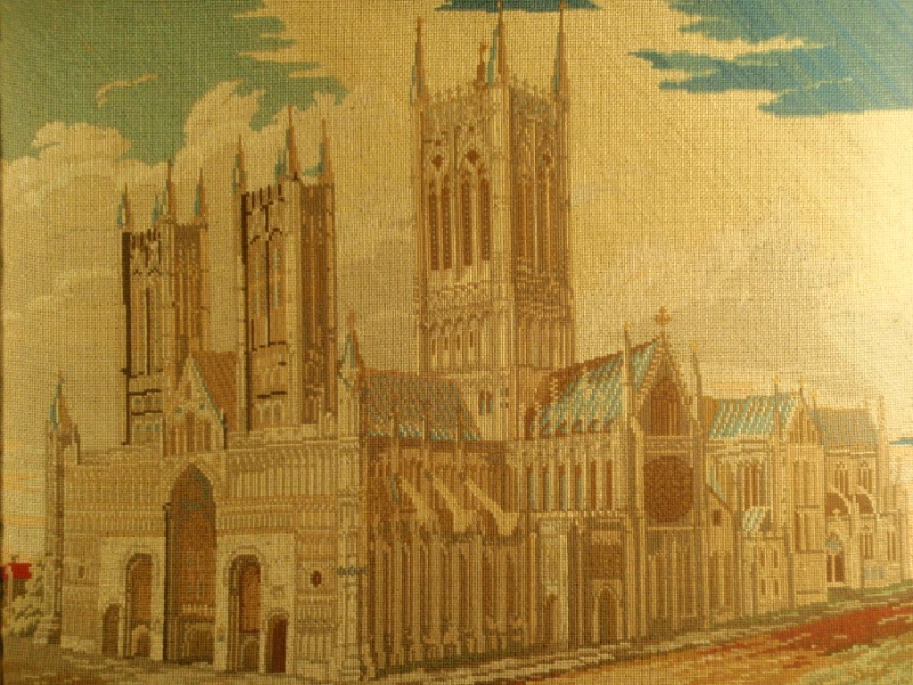 Appraisal: A Victorian wall needlework picture of a cathedral cm by