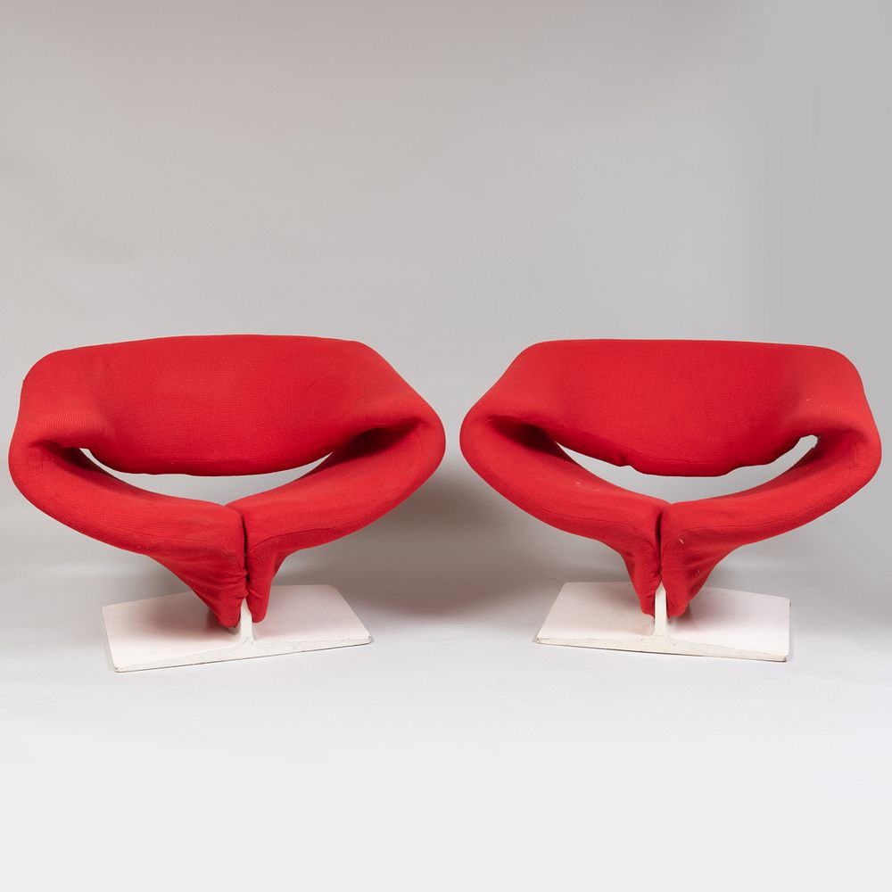 Appraisal: Pierre Paulin Designed Red Wool Upholstered 'Ribbon' Armchairs x x