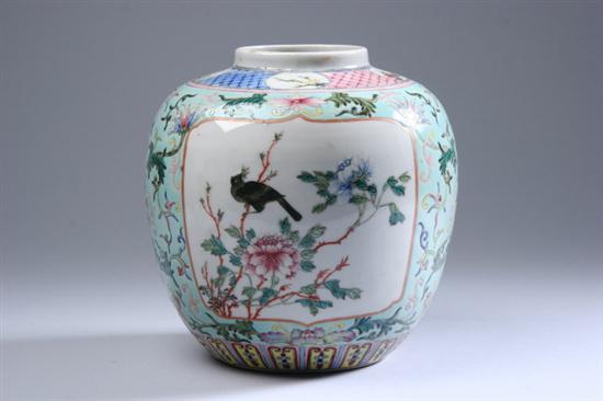 Appraisal: CHINESE FAMILLE ROSE PORCELAIN GINGER JAR th century Painted with