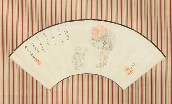 Appraisal: School of Hokusai th Century A Lion Dancer Fan painting