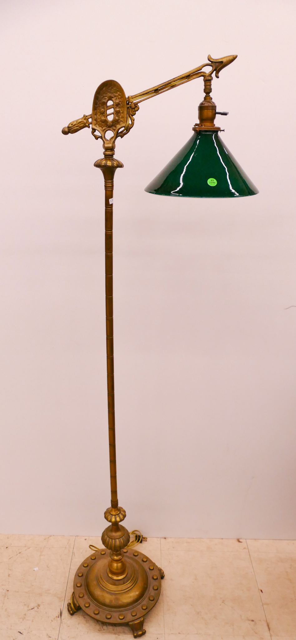 Appraisal: Art Deco Gilt Iron and Green Cased Glass Shade- x