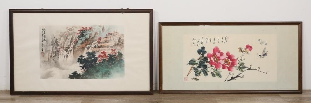 Appraisal: CHINESE PAINTINGS ON SILK hand painted Chinese silk scrolls Flowers