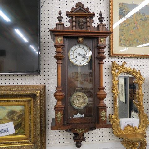 Appraisal: Vienna Regulator Style Wall Clock birds on pendulum fancy wood