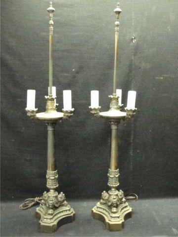 Appraisal: Pair of Empire-Style Gilt Metal Lamps From a New Rochelle