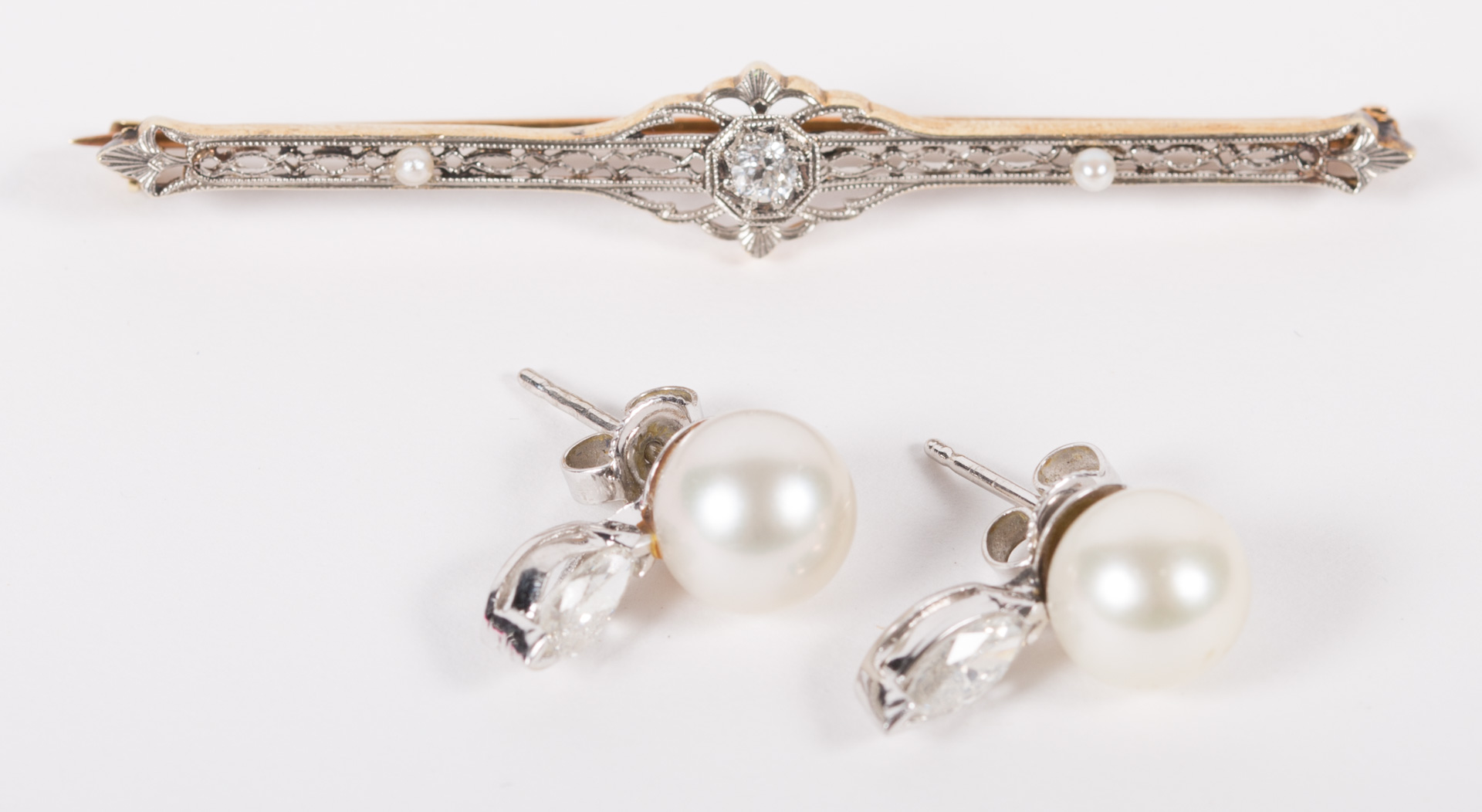 Appraisal: Pearl Diamond Earrings with a Platinum Pin K cultured pearl