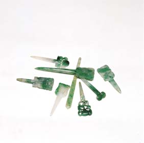 Appraisal: EIGHT SMALL JADEITE HAIR PINS Group of eight Chinese carved