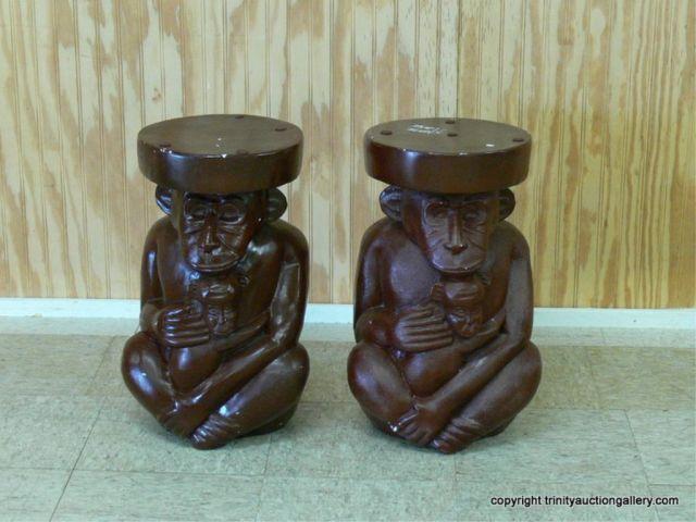 Appraisal: Pair of Ceramic Monkey Figure Plant Stands - Add a