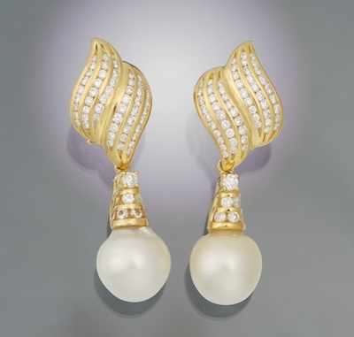 Appraisal: A Pair of k Gold Diamond and South Sea Pearl