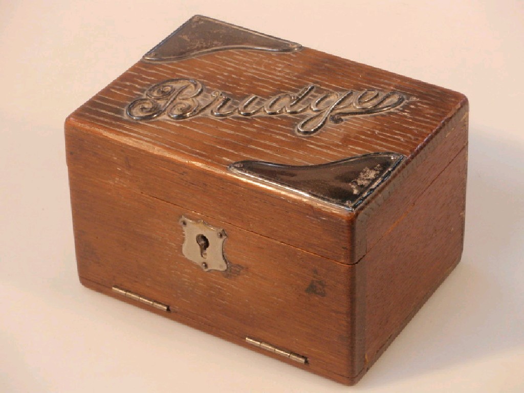 Appraisal: An Edwardian silver mounted oak bridge card box Birmingham