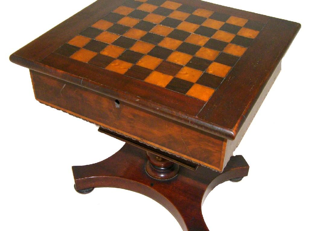 Appraisal: Apprentice miniature mahogany square games work table the inlaid chequerboard